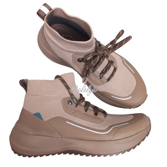 Vessi Stormburst High Dark Teak Tan Waterproof DymaTex Knit Sneaker Boot Women 8